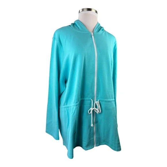 Belle by Kim Gravel Perfect Pique Haute Zip Anorak Aqua Blue Womens Plus Size 4X - Picture 2 of 14